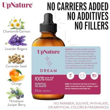 UpNature Dream Sleep Essential Oil - 2 Oz – Sleep Peacefully, Soothing Scent, Calming, Serenity - Undiluted, Non-GMO, Aromatherapy with Dropper