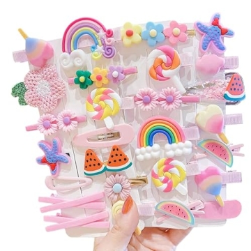 28 PCS Cute Hair Clips Set for Girls - Colorful Rainbow Animal Barrettes