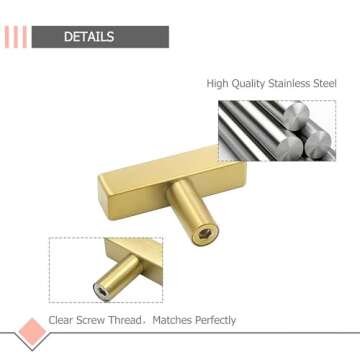 LONTAN 6 Pack Kitchen Cabinet knobs Gold knobs Square Brushed Brass Cabinet Hardware for Bathroom Brushed Gold Handles for cabinets and Drawers