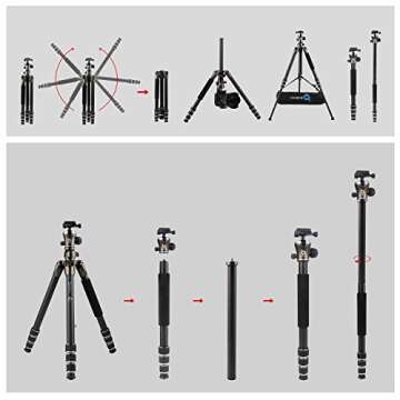 BONFOTO B671C Carbon Fiber Lightweight Portable Camera Travel Tripod with Ball Head, Two Levels and Carrying Bag for DSLR, Bronze Grey