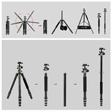 BONFOTO B671C Carbon Fiber Lightweight Portable Camera Travel Tripod with Ball Head, Two Levels and Carrying Bag for DSLR, Bronze Grey