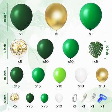 Amandir 163Pcs Jungle Party Balloons Garland Arch Kit, Gold Green Balloons Dinosaur Party Decoration...