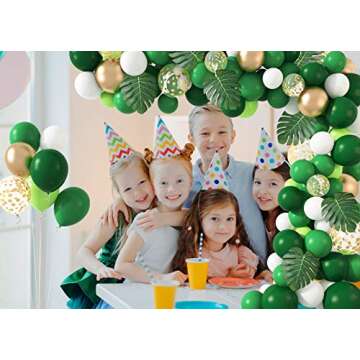 Amandir 163Pcs Jungle Party Balloons Garland Arch Kit, Gold Green Balloons Dinosaur Party Decoration with Palm Leaves for Safari Animal Wild One Birthday Baby Shower St Patricks Day Party Supplies