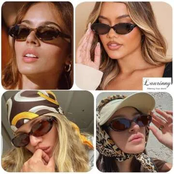 Laurinny Small Oval Sunglasses for Women Men Trendy 90s Retro Leopard Black Skinny Glasses