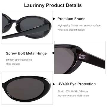 Laurinny Small Oval Sunglasses for Women Men Trendy 90s Retro Leopard Black Skinny Glasses