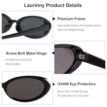 Laurinny Small Oval Sunglasses for Women Men Trendy 90s Retro Leopard Black Skinny Glasses