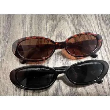 Laurinny Small Oval Sunglasses for Women Men Trendy 90s Retro Leopard Black Skinny Glasses
