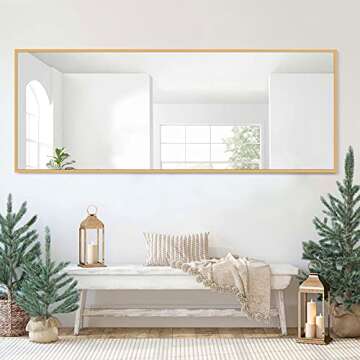 NeuType Full Length Mirror, 64" x 21" Aluminum Alloy Frame Floor Mirror with Stand, Large Bedroom Mirror, Free Standing or Wall Mounted or Leaning Against Wall, Gold