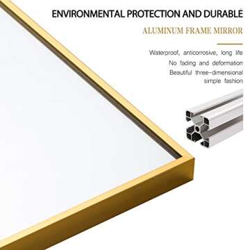 NeuType Full Length Mirror, 64" x 21" Aluminum Alloy Frame Floor Mirror with Stand, Large Bedroom Mirror, Free Standing or Wall Mounted or Leaning Against Wall, Gold