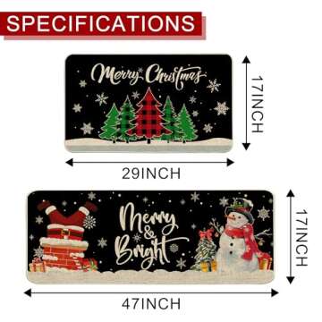 pinata Christmas Kitchen Rugs and Mats Set of 2 - Christmas Rugs Farmhouse Christmas Kitchen Decor, Christmas Decorations for Home Kitchen Living Room Floor - 17x29 and 17x47 Inch