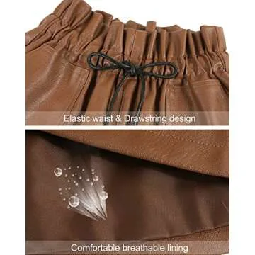 QIANXIZHAN Women's Leather Shorts, Faux High Waisted Wide Leg Sexy Shorts Brown M