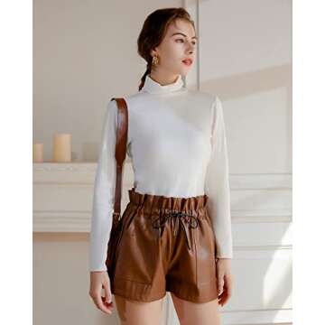 QIANXIZHAN Women's Leather Shorts, Faux High Waisted Wide Leg Sexy Shorts Brown M