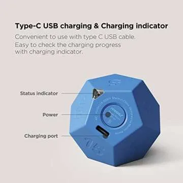 mooas Dodecagon Time Ball Rechargeable Mini Timer (Blue), 11 preset time, Desk Productivity Timer, Pomodoro Timer, Sound/Vibrate/Mute, Easy to use, Timer for ADHD, Workout, Study, Cooking