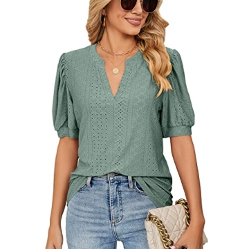 Stylish Women's Business Casual Puff Sleeve Tops for Summer