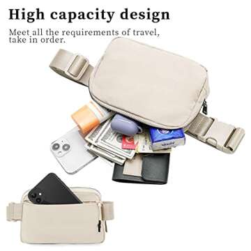 Szkiuqe Mini Fanny Pack Beige Crossbody Bags for Women and Men, Fashionable Waterproof Belt Bag with...