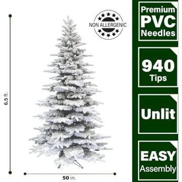 Fraser Hill Farm 6.5-Ft Snow Flocked Christmas Tree