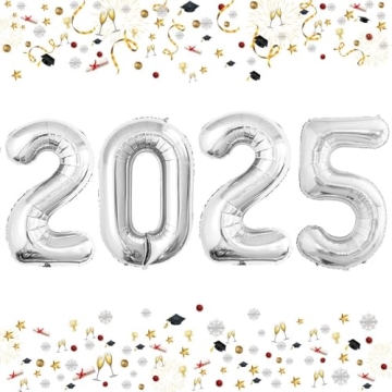 GOER 42 Inch 2025 Silver Foil Number Balloons for 2025 New Year Eve Festival Party Supplies Graduati...