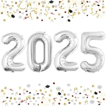 GOER 42 Inch 2025 Silver Foil Number Balloons for 2025 New Year Eve Festival Party Supplies Graduati...