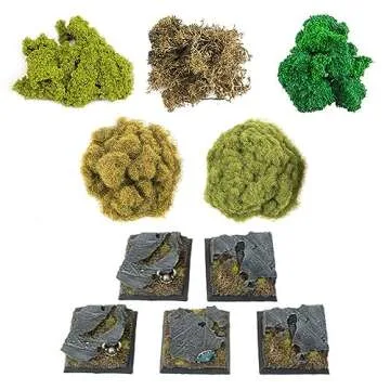 War World Gaming 5 x Square Miniature Bases & Scenery Kit – 28mm Fantasy Wargame Themed Tabletop Layout Terrain Scenery Landscape Model Modelling Figure Diorama Material