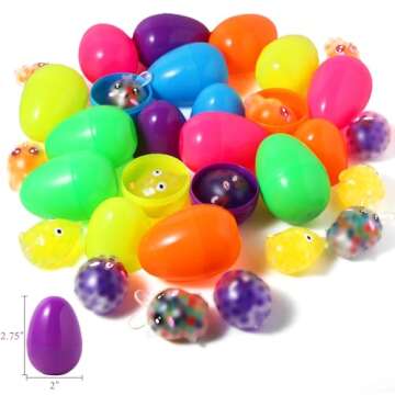 16 Pack Plastic Easter Eggs with Mini Squeeze Ball Toys Inside for Easter Basket Stuffers, Sensory S...