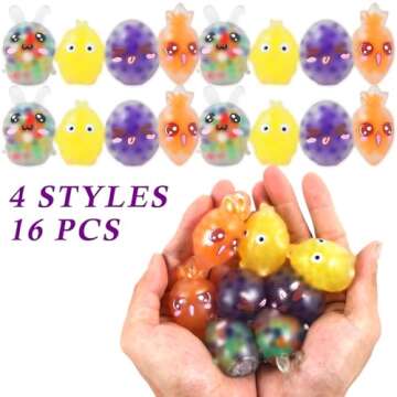 16 Pack Plastic Easter Eggs with Mini Squeeze Ball Toys Inside for Easter Basket Stuffers, Sensory Stress Balls for Stress Relief, Easter Egg Hunt Party Favors Easter Egg Fillers