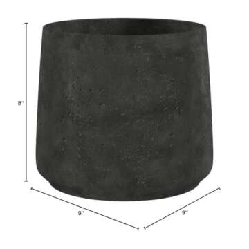 Pottery Pots Black Washed Fiberstone Planter Indoor and Outdoor Flower Pot 8" H x 9" W