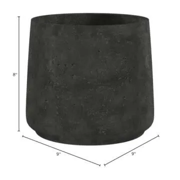 Pottery Pots Black Washed Fiberstone Planter Indoor and Outdoor Flower Pot 8" H x 9" W
