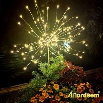 Anordsem Solar Garden Lights Outdoor: Fairy Fireworks Light Waterproof for Yard Decorative Outside -...