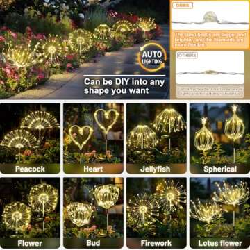 Anordsem Solar Garden Lights Outdoor: Fairy Fireworks Light Waterproof for Yard Decorative Outside - Firefly Starbuck LED Lighting Patio Pathway House Decorations