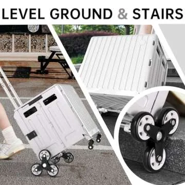 Foldable Utility Cart Stair Climber Wheeled, Collapsible Rolling Crate with Telescoping Handle, Stair Climbing Cart Used as Seat, Tool Cart, Rolling Folding Cart, Cleaning Carts on Wheels, Stair Cart