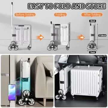 Foldable Utility Cart Stair Climber Wheeled, Collapsible Rolling Crate with Telescoping Handle, Stair Climbing Cart Used as Seat, Tool Cart, Rolling Folding Cart, Cleaning Carts on Wheels, Stair Cart