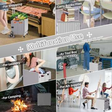 Foldable Utility Cart Stair Climber Wheeled, Collapsible Rolling Crate with Telescoping Handle, Stair Climbing Cart Used as Seat, Tool Cart, Rolling Folding Cart, Cleaning Carts on Wheels, Stair Cart