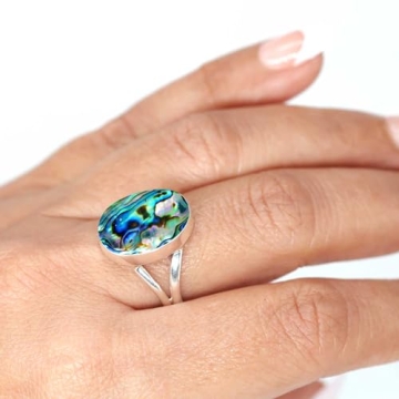 JEWELOPORIUM Multicolor Abalone Shell Silver Ring Size 8 - Handmade 925 Sterling Silver Jewelry