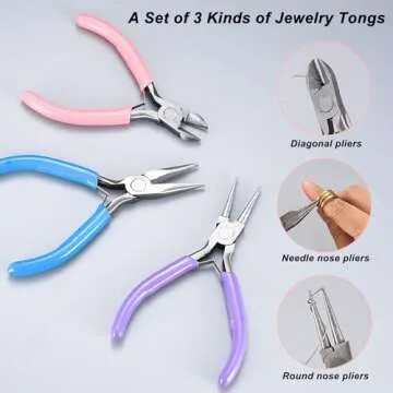 3 Pcs Jewelry Pliers Set - Needle Nose, Round Nose and Wire Cutters for Jewelry Making, Repair and Crafts，Wire Wrapping Beading Crafts Pliers