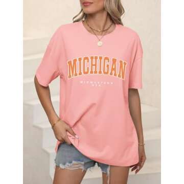 Women’s Casual Letter Graphic Print Short Sleeve Tunic Tops Round Neck Loose Tee Oversized Drop Sh...
