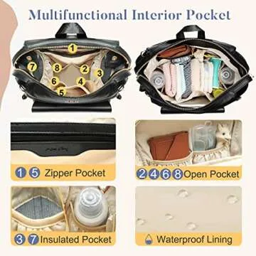 miss fong Diaper Bag Backpack Baby Diaper Bag, Leather Diaper Bag Backpack Diaper Bag Purse with 13 Pockets Diaper Bag Organizer, Changing Pad, Stroller Straps,4 Insulated Pockets （Black）