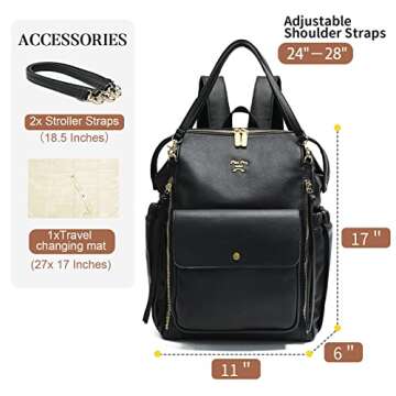 miss fong Diaper Bag Backpack Baby Diaper Bag, Leather Diaper Bag Backpack Diaper Bag Purse with 13 Pockets Diaper Bag Organizer, Changing Pad, Stroller Straps,4 Insulated Pockets （Black）