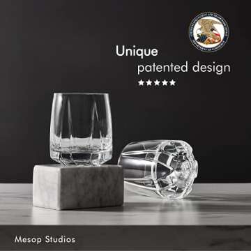 Mesop Studios Crystal Whiskey Glasses Set of 2 | Bourbon Glasses Set 2, Crystal Rocks Glasses, Old F...