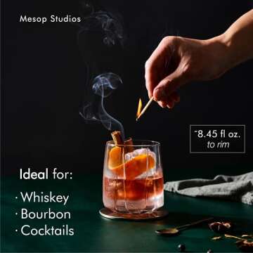 Mesop Studios Crystal Whiskey Glasses Set of 2 | Bourbon Glasses Set 2, Crystal Rocks Glasses, Old Fashioned Glasses, Scotch Glasses, Cocktail Glasses, Liquor Glasses, Lowball Glasses, Whiskey Tumbler