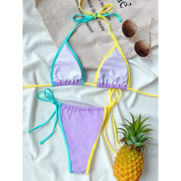 SOLY HUX Women's Color Block Halter Triangle Bikini Set