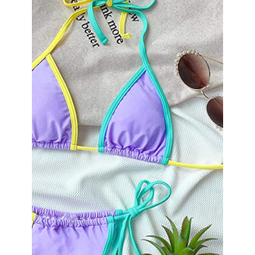 SOLY HUX Women's Color Block Halter Triangle Bikini Set