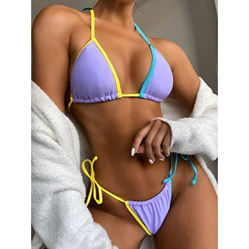 SOLY HUX Women's Color Block Halter Triangle Bikini Set