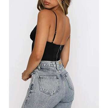 MISSACTIVER Women Sexy Corset Crop Top Push Up Bustier Satin Spaghetti Straps Solid Color Bodice Sexy Slim fit Top(Small,Black)