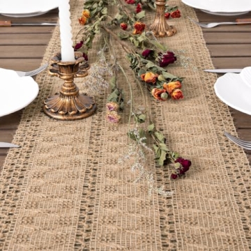 Socomi 72" Burlap Table Runner - Boho Rustic Farmhouse Style Decor