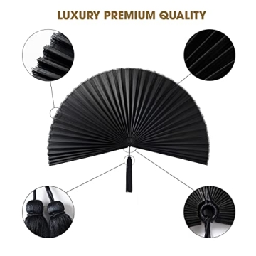 KOLWOVEN Rustic Fan Wall Decor - Bedroom Wall Decor Above Bed - Headboard, Wall Pediment, Mantle, Fireplace Decor - Giant Bamboo Fan - Wall Art Home Decoration (Extra Large 47''x24'', Black)