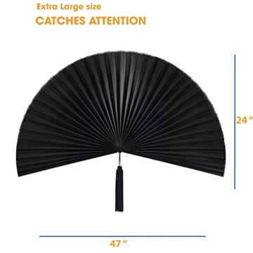 KOLWOVEN Rustic Fan Wall Decor - Bedroom Wall Decor Above Bed - Headboard, Wall Pediment, Mantle, Fireplace Decor - Giant Bamboo Fan - Wall Art Home Decoration (Extra Large 47''x24'', Black)