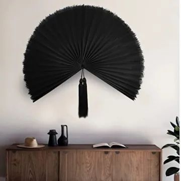 KOLWOVEN Rustic Fan Wall Decor - Bedroom Wall Decor Above Bed - Headboard, Wall Pediment, Mantle, Fireplace Decor - Giant Bamboo Fan - Wall Art Home Decoration (Extra Large 47''x24'', Black)