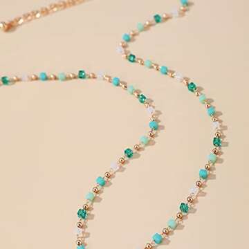 Asphinien Bohemian Beaded Choker Necklace Dainty Green Cubic Crystal Necklace Boho Summer Beach Jewelry Prom Party Festival Gift for Women