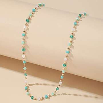 Asphinien Bohemian Beaded Choker Necklace Dainty Green Cubic Crystal Necklace Boho Summer Beach Jewelry Prom Party Festival Gift for Women