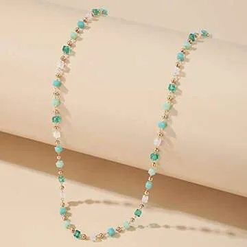 Asphinien Bohemian Beaded Choker Necklace Dainty Green Cubic Crystal Necklace Boho Summer Beach Jewelry Prom Party Festival Gift for Women